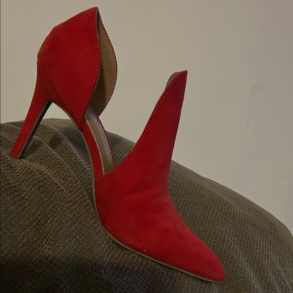 Christian Siriano Red Suede Pointed-Toe D'Orsay Heels